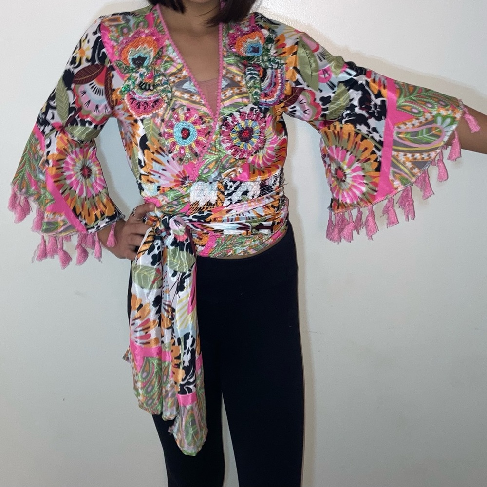 Italian Beaded‎ Wrap Blouse